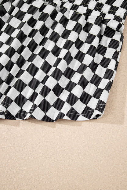 Black Checkerboard T Shirt and High Waist Skorts 2 Piece Outfit set