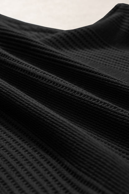 Beau Blue Solid Color Ribbed Ruffle Tank Top and Pants Set