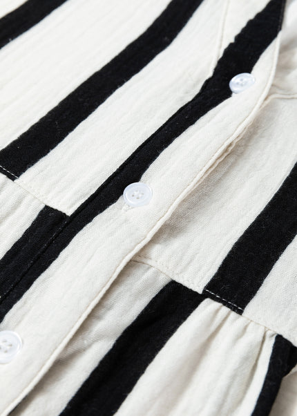 Orange Stripe Crinckled Ruffled Sleeve Button up Loose Shirt