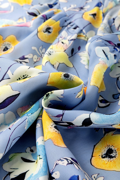 Sky Blue Flutter Sleeve V Neck Floral Top