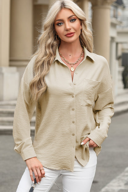 Beige Pure Color Patch Pocket Shirt