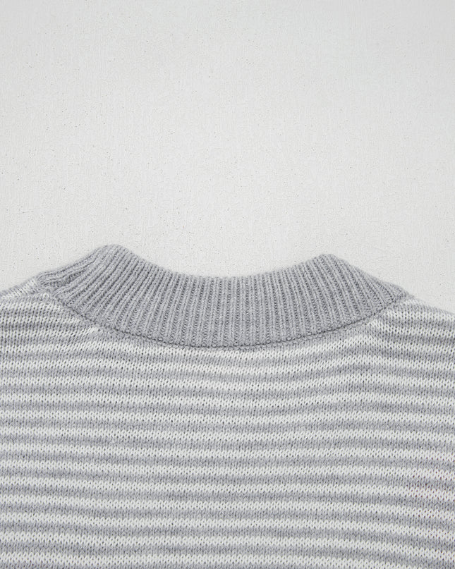 Gray Stripe Contrast Heart Pattern Valentine Knit Sweater