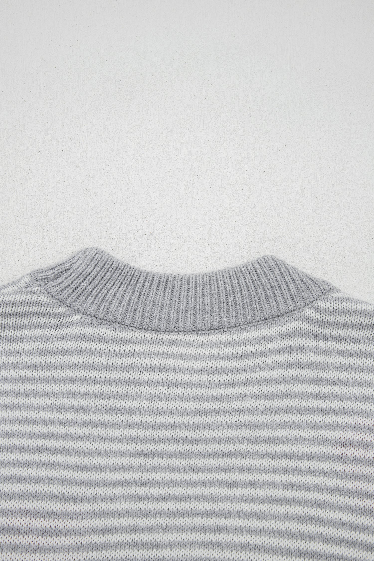 Gray Stripe Contrast Heart Pattern Valentine Knit Sweater