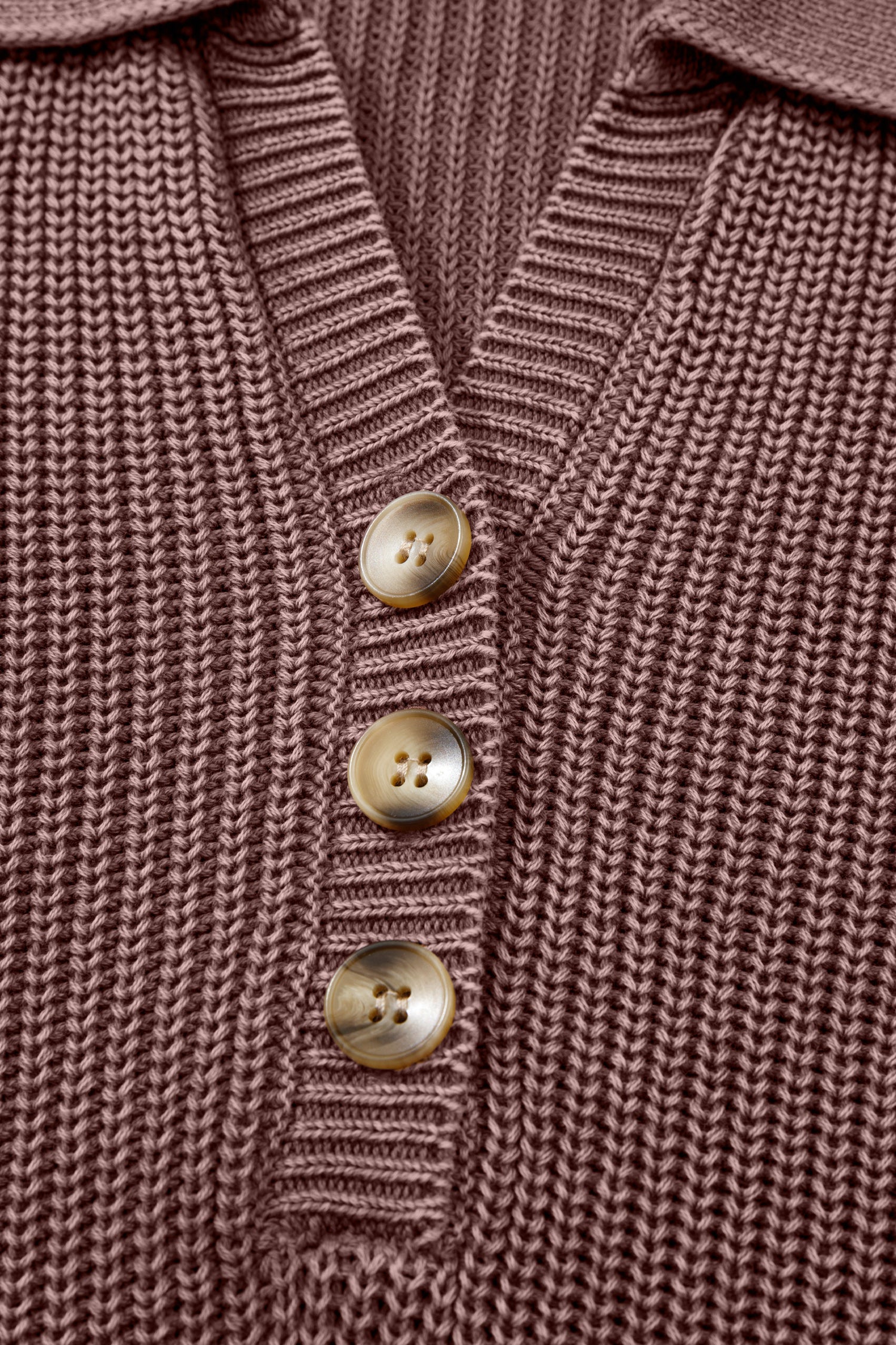 Dark Brown Mineral Washed Knit Button Polo Collar Loose Sweater