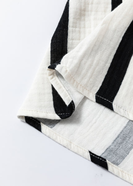 Orange Stripe Crinckled Ruffled Sleeve Button up Loose Shirt