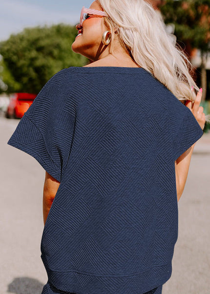 Black Textured Loose Fit T Shirt and Drawstring Pants Set
