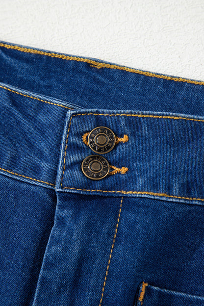 Sail Blue Hardware Decor Patched Pockets Wide Leg Jean Pants