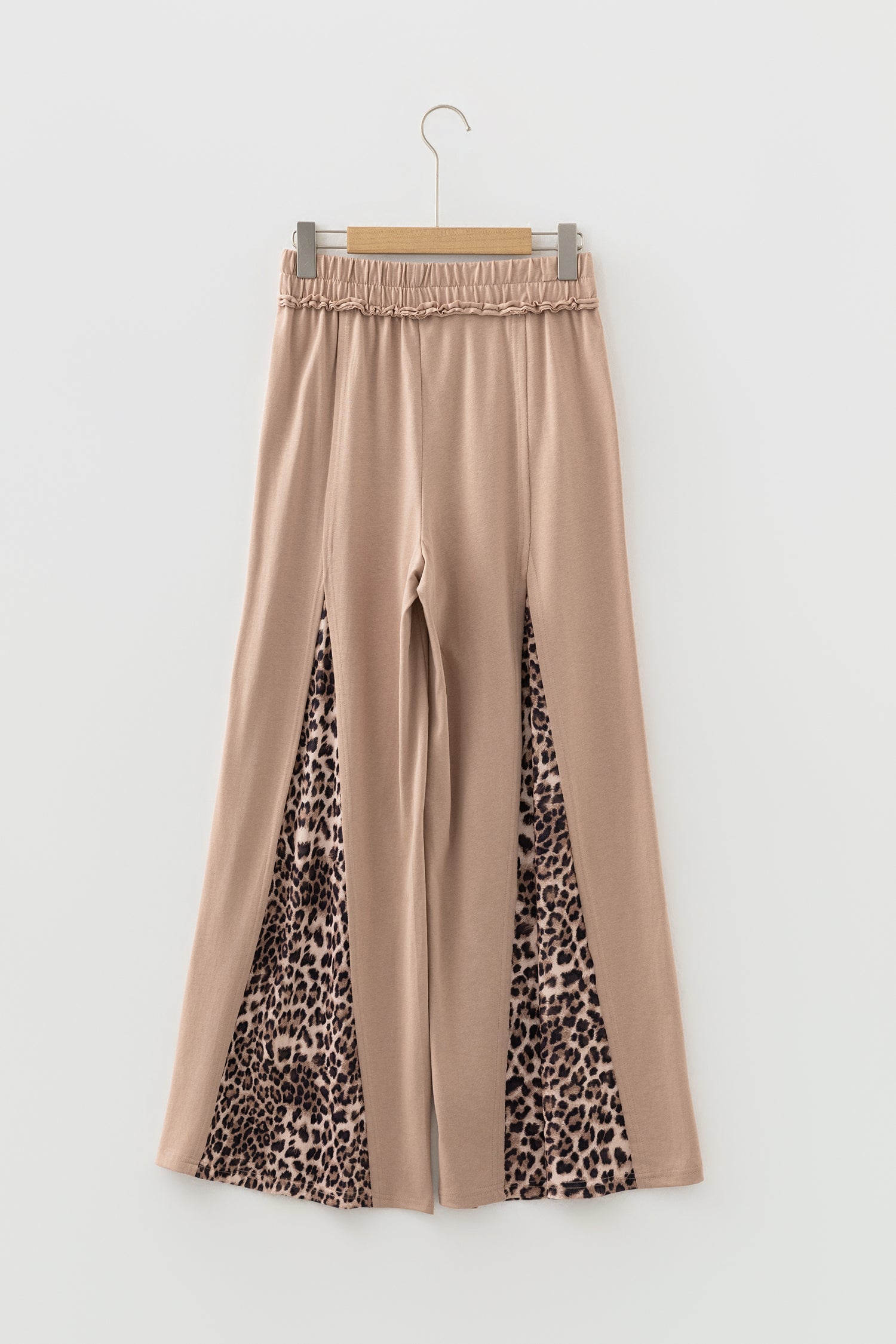 Straw Yellow Mineral Wash Leopard Patchwork Wide Leg Pants