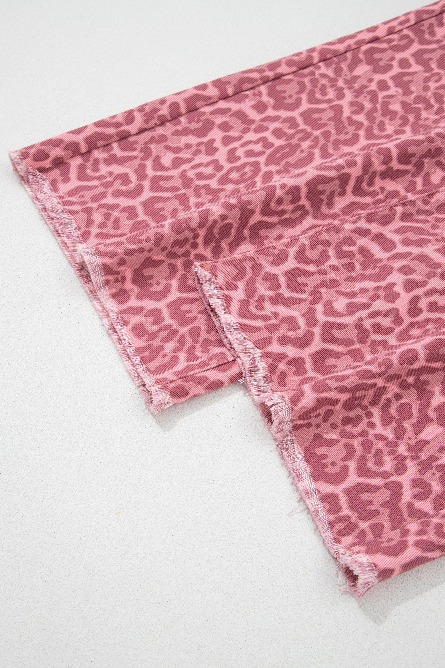 Rose Leopard Frayed Edge Wide Leg High Waist Jeans