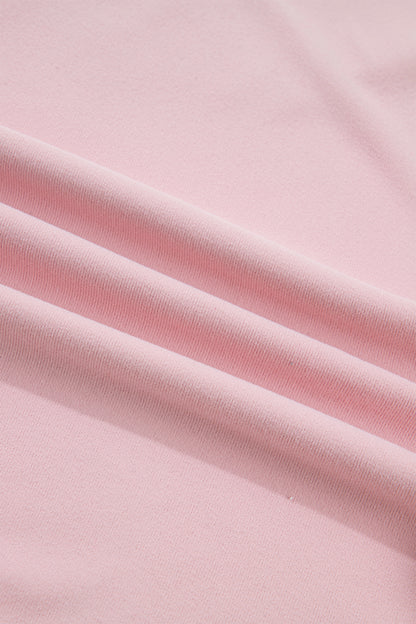 Light Pink Solid Color Bow Textured Patchwork Long Sleeve Tee