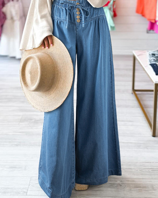 Button Fly Waist Wide Leg Jeans