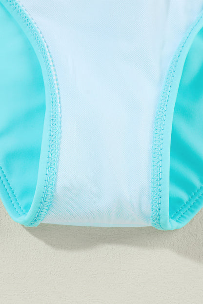 Peach Blossom Striped Patchwork Spaghetti Strap High Waist Bikini Swimsuit