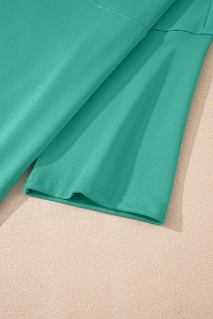 Meadow Mist Green Solid Loose V Neck Half Sleeve Tee and Shorts Set