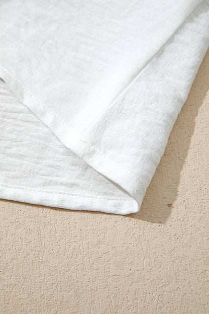 White Solid Color Floral Guipure Patchwork Frilled Long Sleeve Blouse