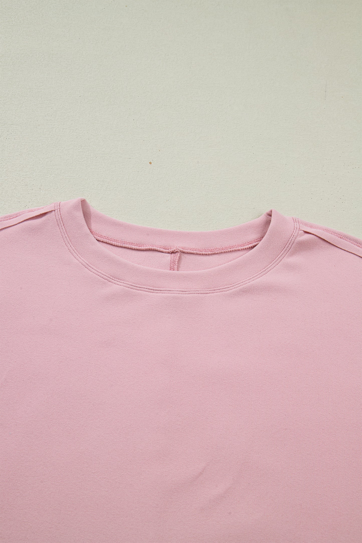 Light Pink Solid Color Bow Textured Patchwork Long Sleeve Tee