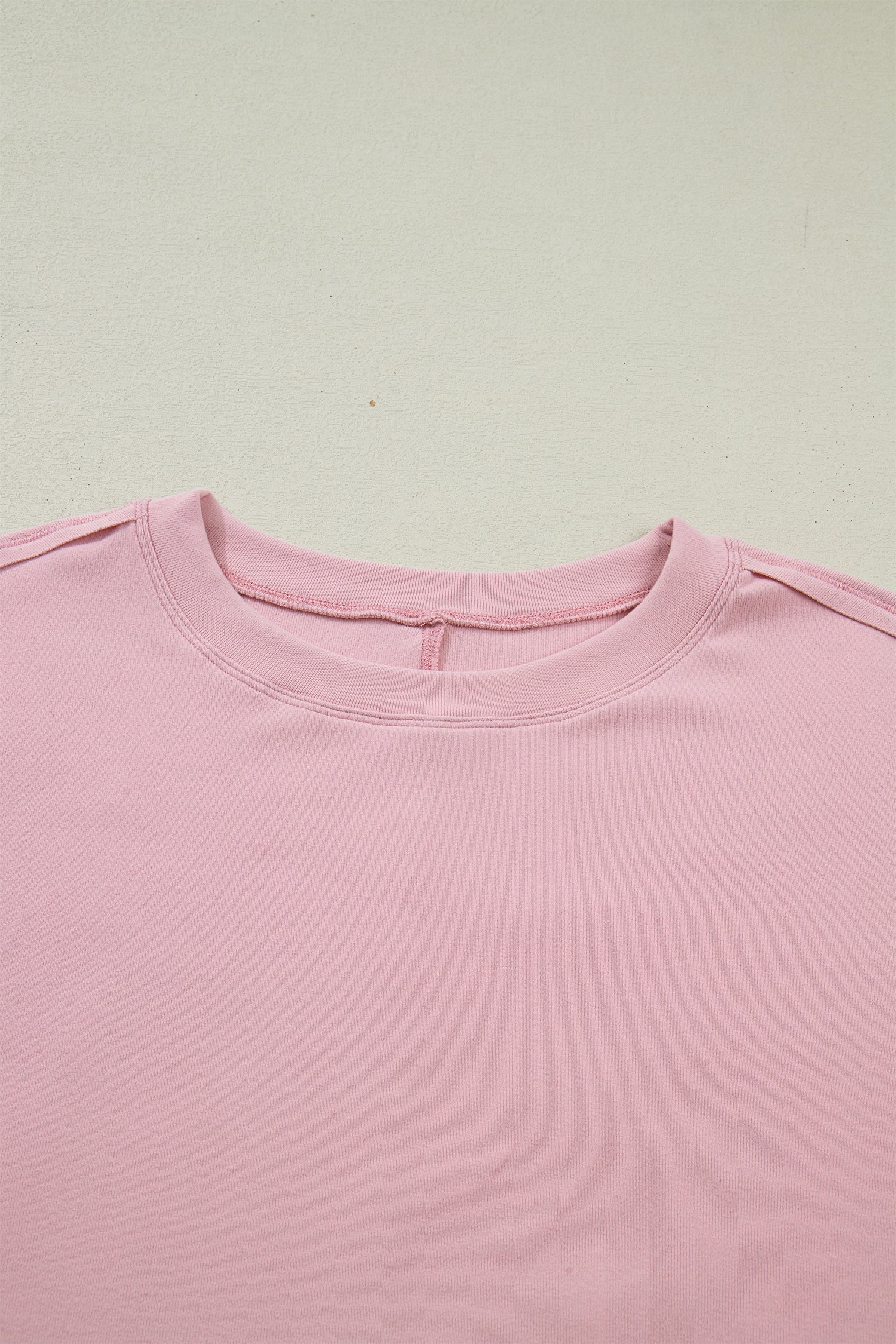 Light Pink Solid Color Bow Textured Patchwork Long Sleeve Tee