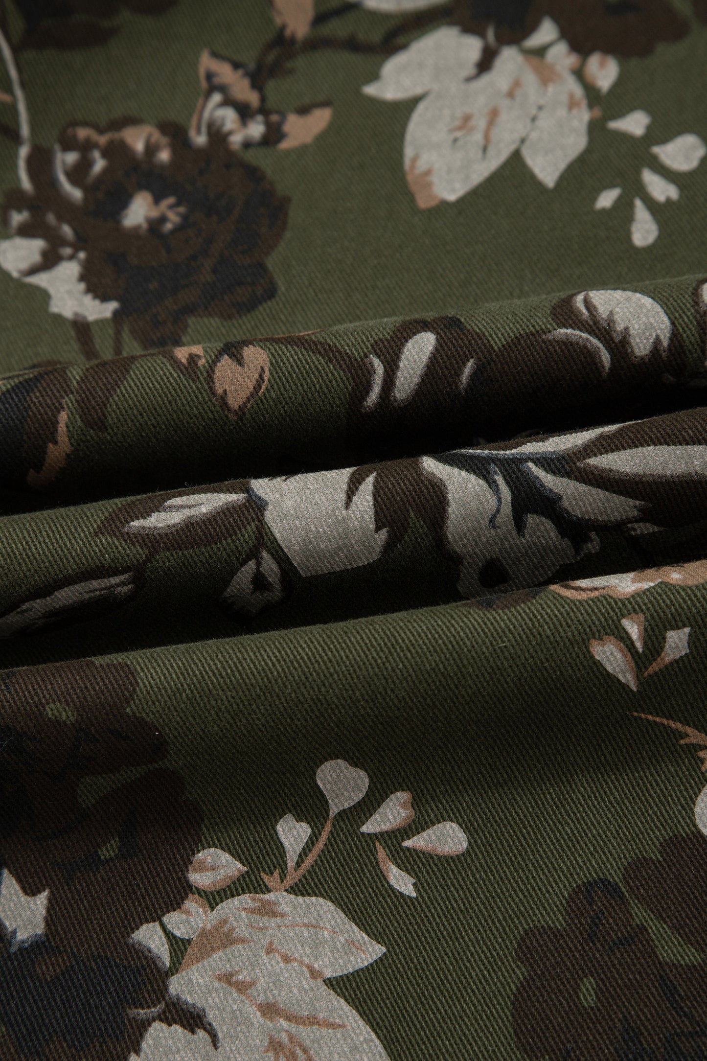 Green Vintage Floral Print Square Patch Pocket Raw Hem Shift Jeans