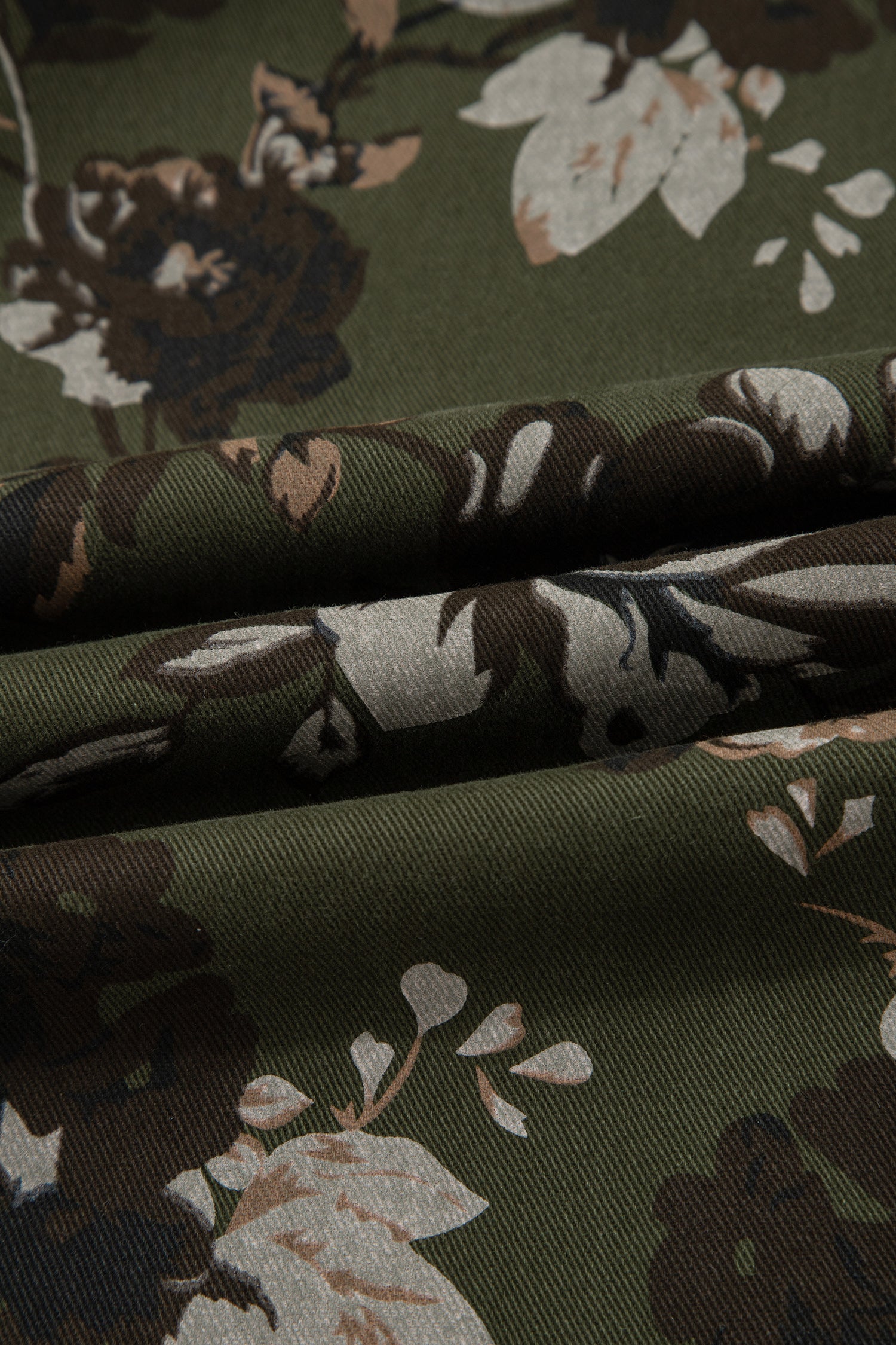 Green Vintage Floral Print Square Patch Pocket Raw Hem Shift Jeans