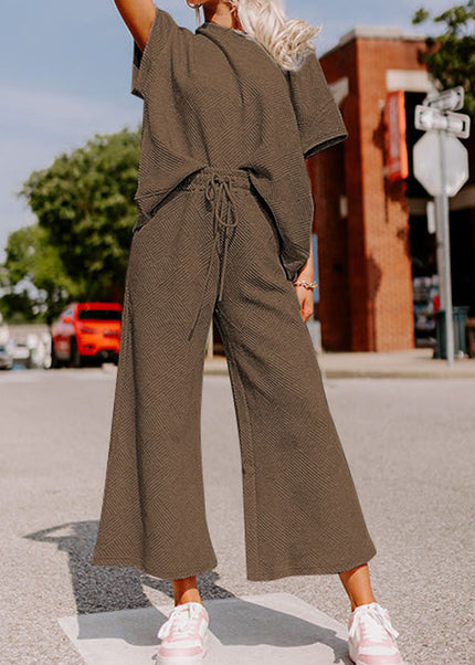 Black Textured Loose Fit T Shirt and Drawstring Pants Set