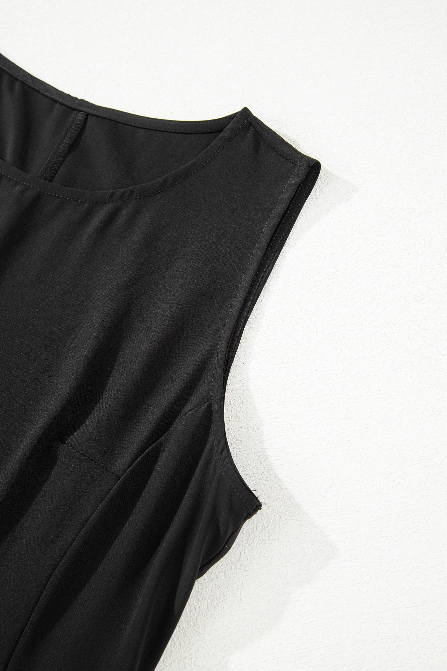 Black Solid Color Sleeveless Sheer Floral Lace Patchwork Long Dress