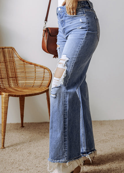 Ashleigh Blue Distressed Raw Hem Straight Leg High Waist Jeans