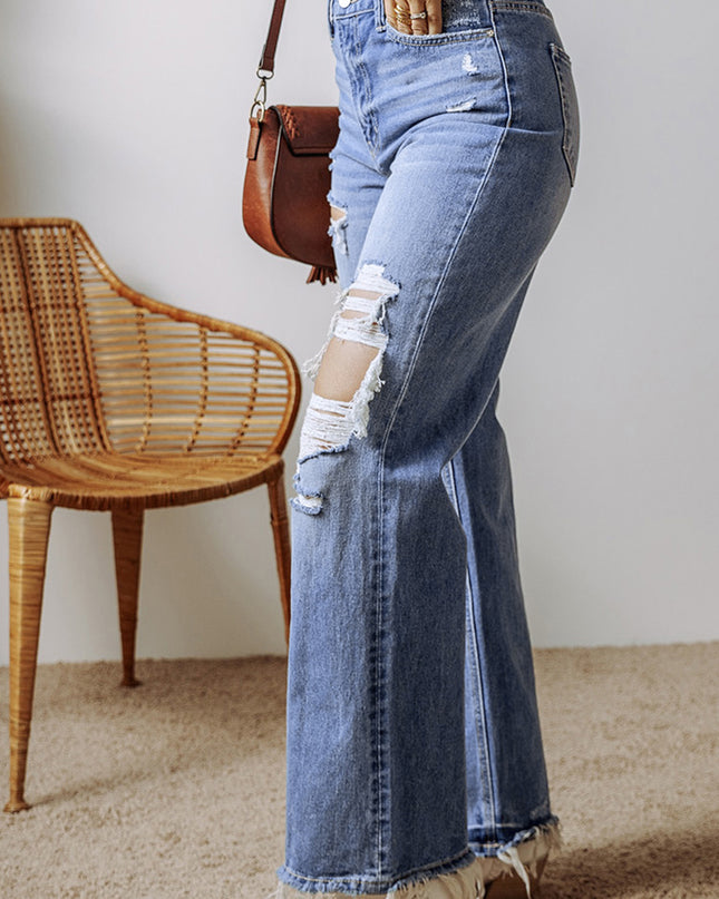Ashleigh Blue Distressed Raw Hem Straight Leg High Waist Jeans