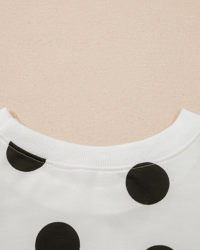 White Polka Dot Printed Long Sleeve Flared Mini Dress