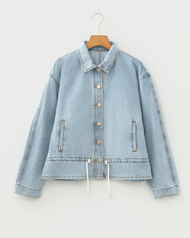 Beau Blue Draw-cord Hem Light Wash Denim Jacket