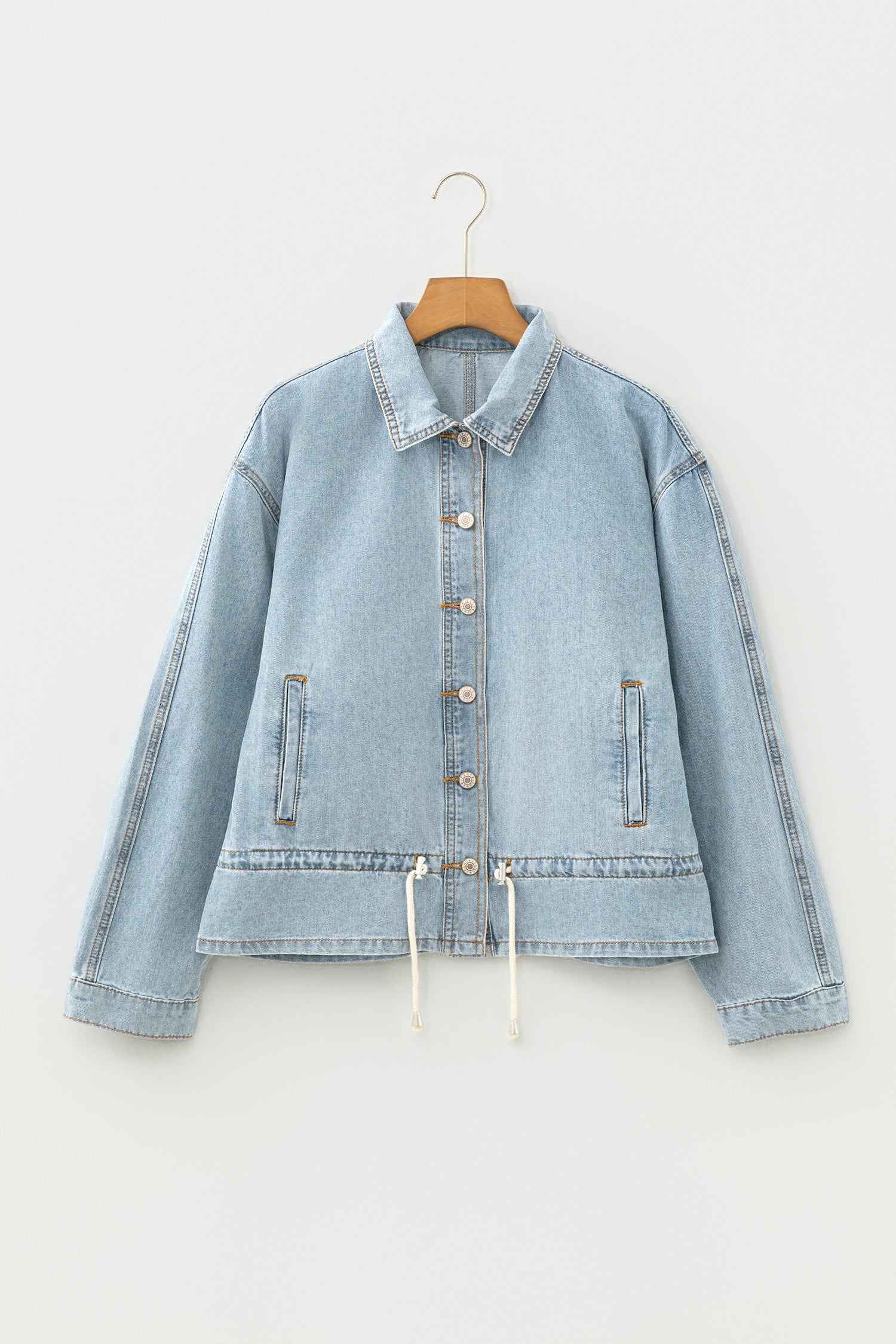 Beau Blue Draw-cord Hem Light Wash Denim Jacket