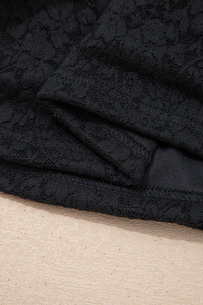 Black Floral Lace Off-shoulder Long Sleeve Slim Top