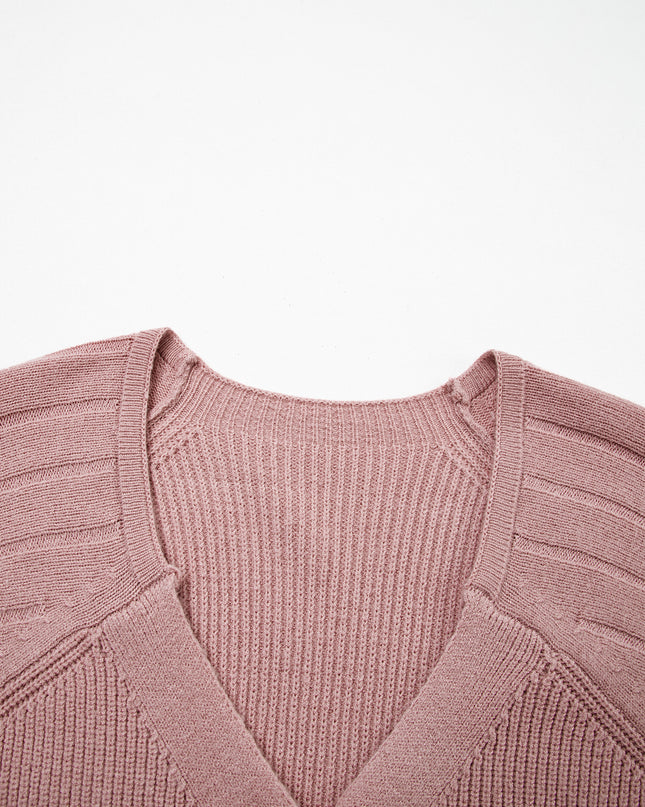 Goat Mixed Texture Knit Button V Neck Sweater Cardigan