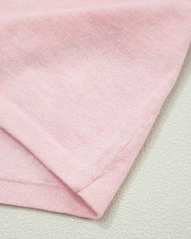 Strawberry Pink Lacy V Neckline Short Sleeve Sweater