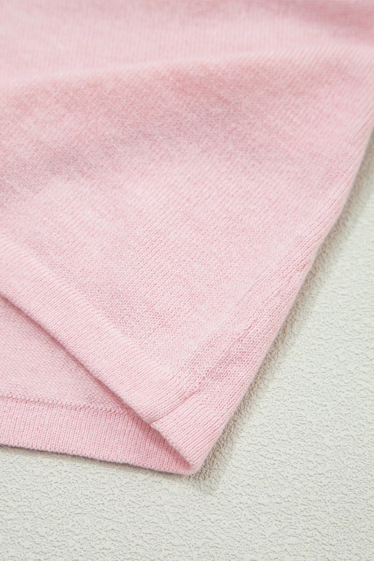 Strawberry Pink Lacy V Neckline Short Sleeve Sweater