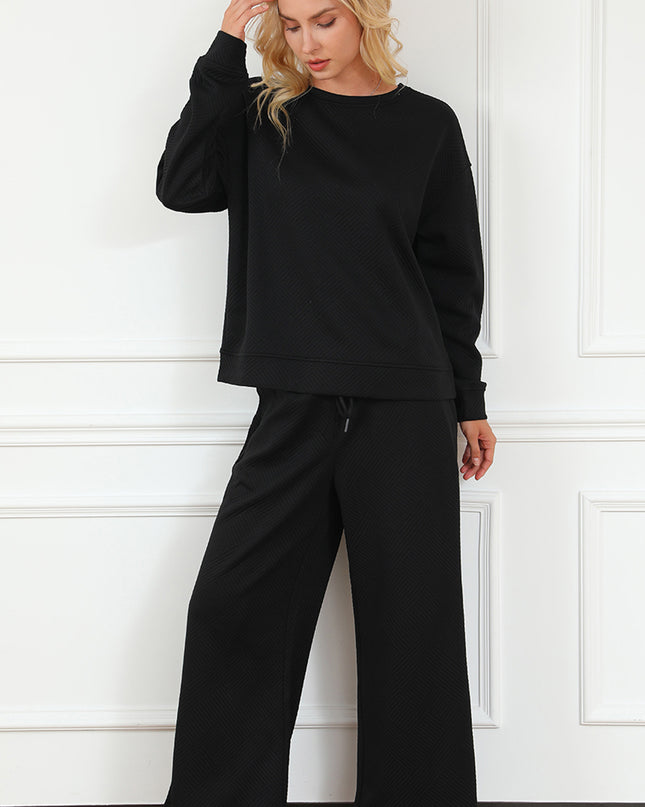 Navy Blue Ultra Loose Textured 2pcs Slouchy Outfit Set