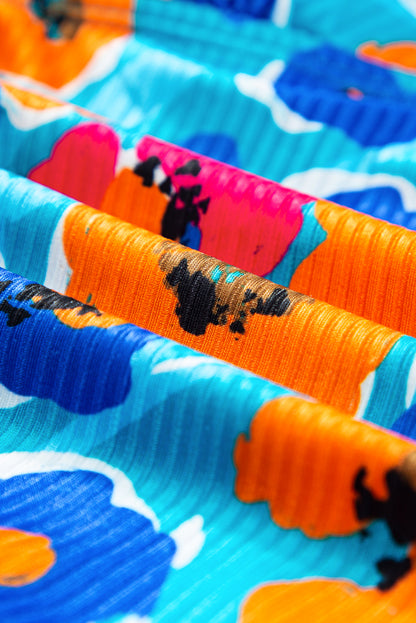 Sky Blue Adjustable Straps Ribbed Knit One Piece Swimsuit