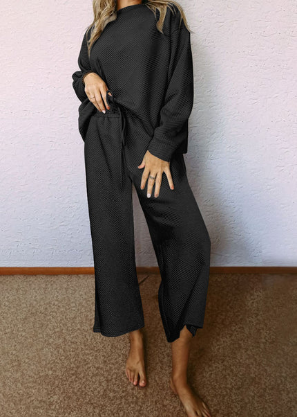 Navy Blue Ultra Loose Textured 2pcs Slouchy Outfit Set