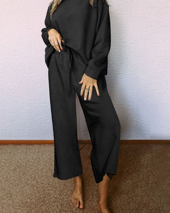 Navy Blue Ultra Loose Textured 2pcs Slouchy Outfit Set