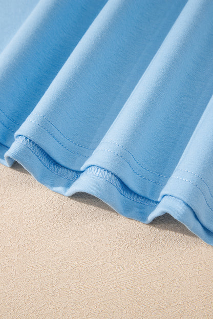 Mint Green V Neck Drop Shoulder Tee and Patchwork Drawstring Shorts Set