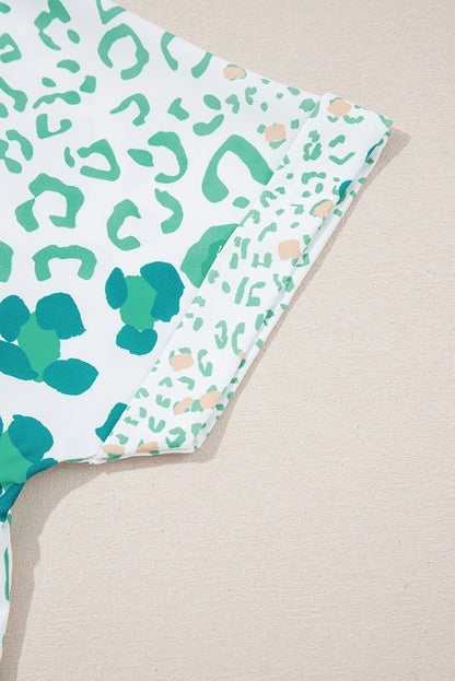 Leopard Print V Neck Short Sleeve Blouse