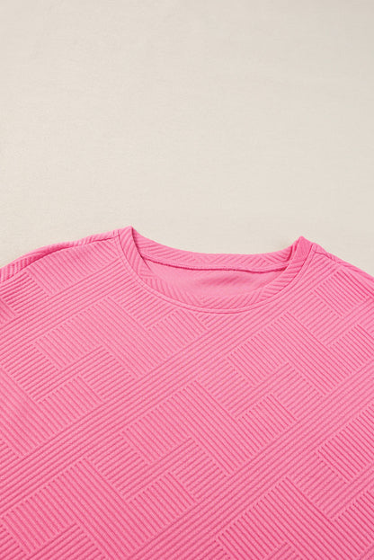 Black Textured Loose Fit T Shirt and Drawstring Pants Set