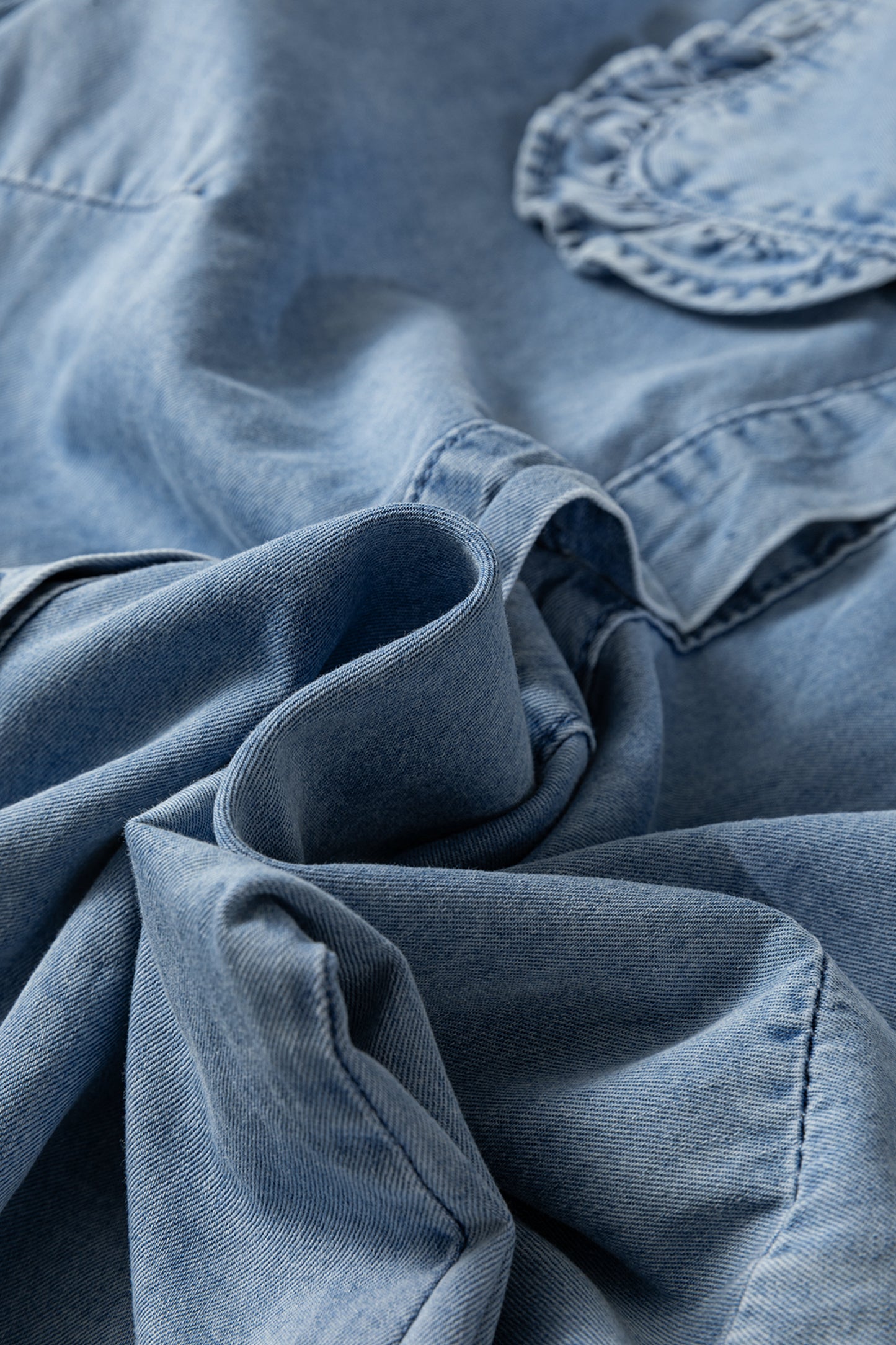 Beau Blue Ruffled Peter Pan Collar Western Denim Shirt