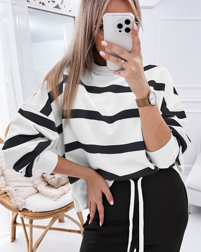 Brown Stripe Striped Drop Shoulder Pullover and Jogger Pants Set