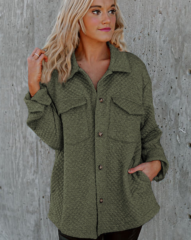 Black Retro Quilted Flap Pocket Button Shacket