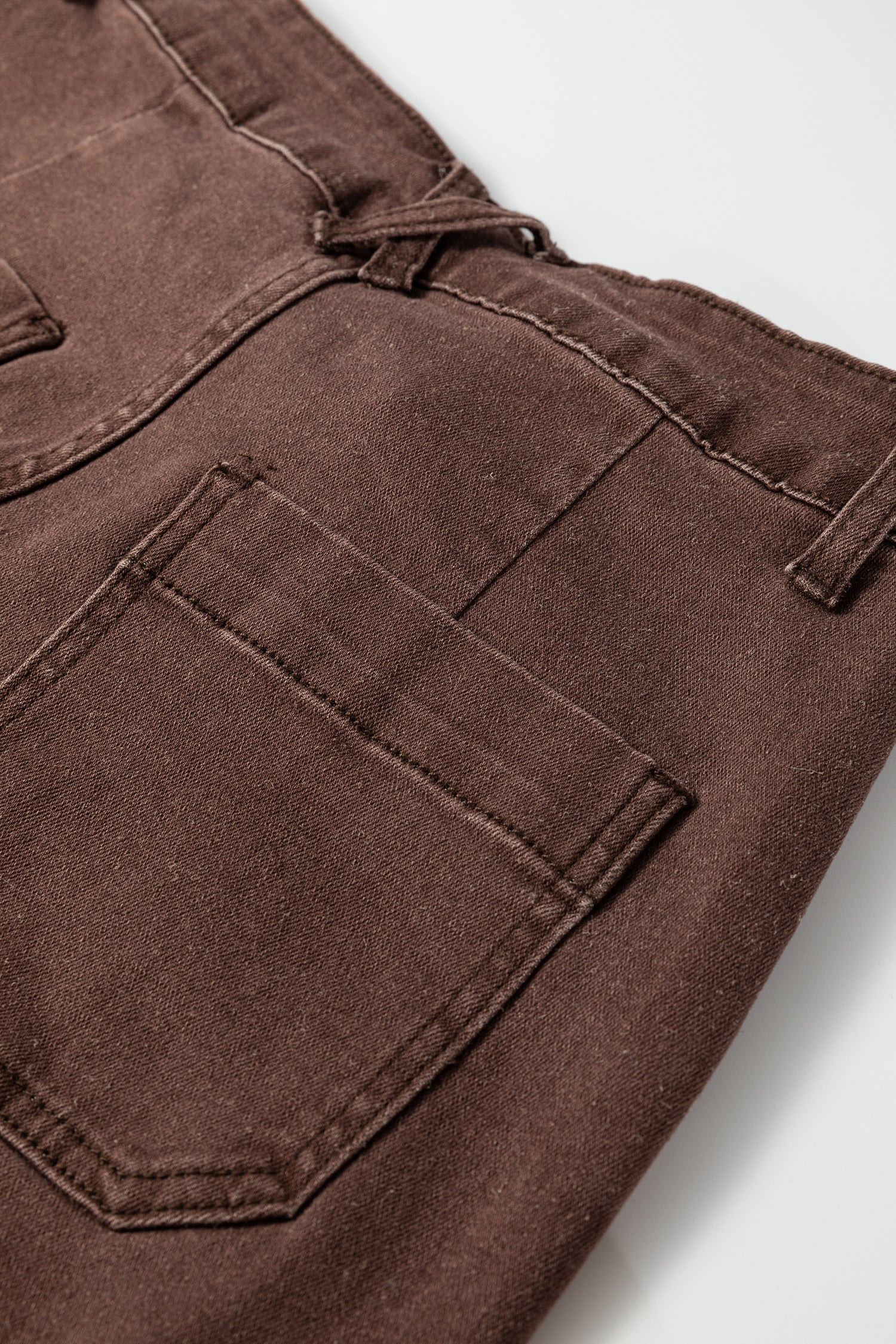 Dark Brown Retro Washed Patch Pocket Loose Jeans