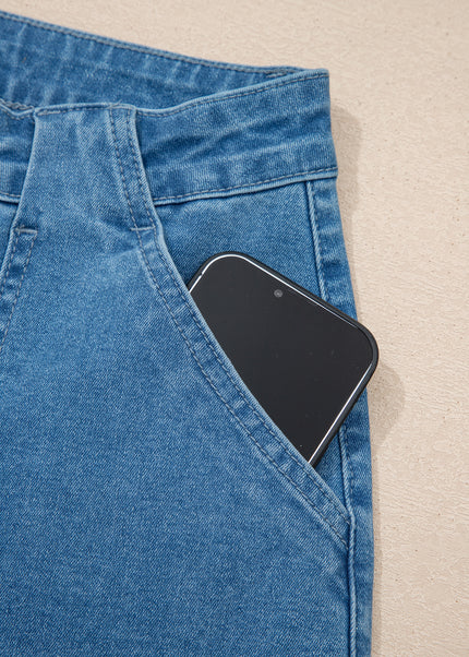 Dusk Blue Retro Washed Patch Pocket Loose Jeans