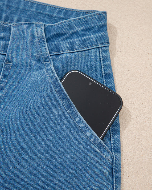 Dusk Blue Retro Washed Patch Pocket Loose Jeans