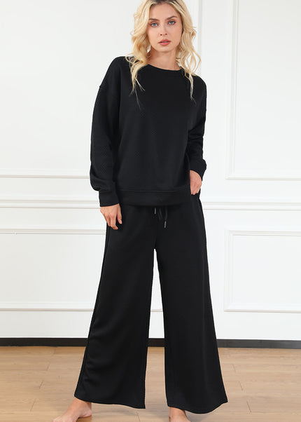 Navy Blue Ultra Loose Textured 2pcs Slouchy Outfit Set