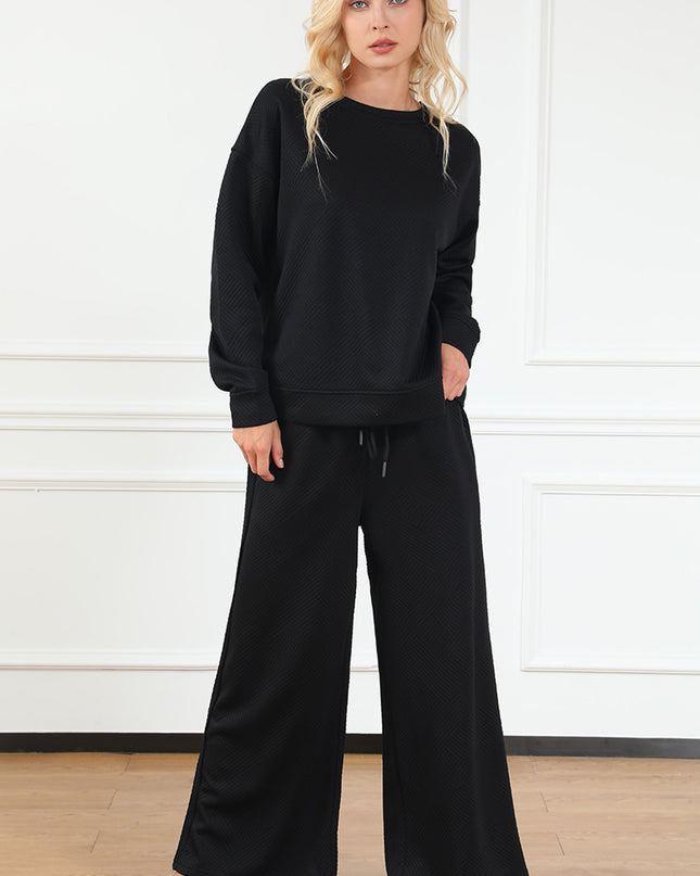 Navy Blue Ultra Loose Textured 2pcs Slouchy Outfit Set