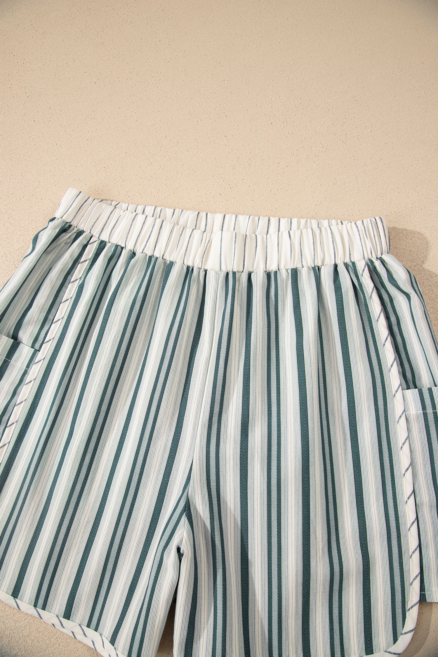 Gray Stripe Elastic Waist Cargo Pocket Casual Shorts