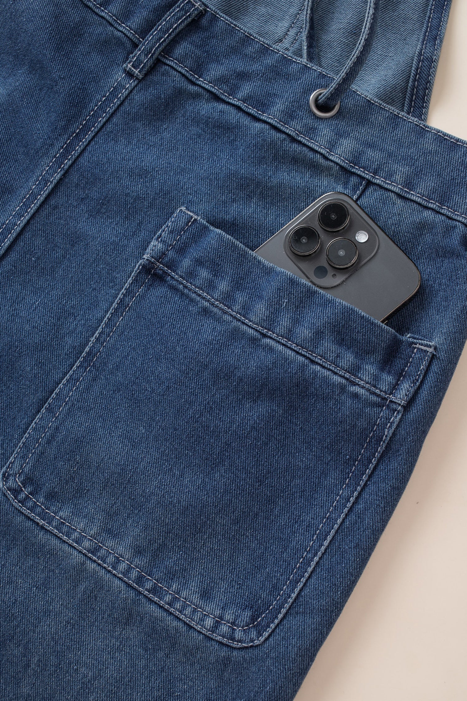 Dark Blue Crossed Tie Straps Bib Pocket Loose Denim Overalls